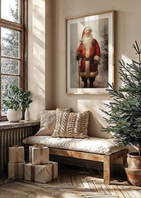 Watercolor of Santa Claus with a walking stick in a snowy winter landscape-8