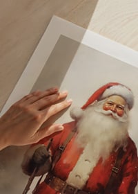 Watercolor of Santa Claus with a walking stick in a snowy winter landscape-9