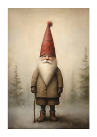 Illustrated Santa Claus with a red hood in a wintry forest environment-1