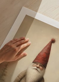 Illustrated Santa Claus with a red hood in a wintry forest environment-9