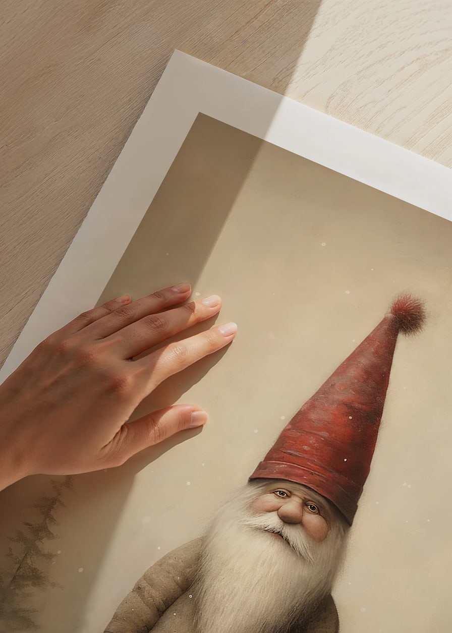 Illustrated Santa Claus with a red hood in a wintry forest environment-12