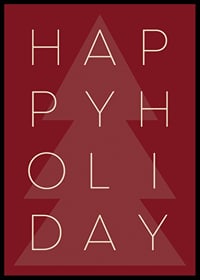 Graphic text illustration in beige with Christmas tree on red background-6