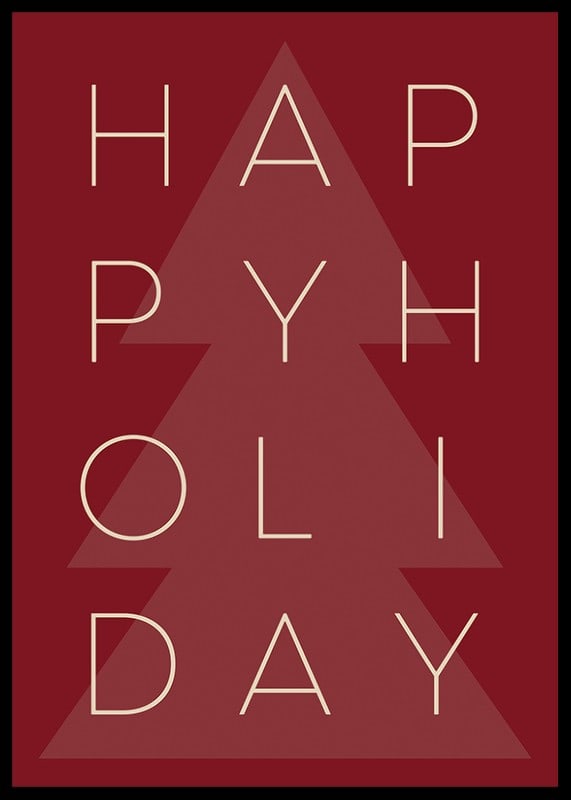 Graphic text illustration in beige with Christmas tree on red background-12