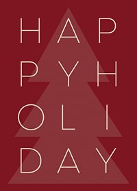 Graphic text illustration in beige with Christmas tree on red background-7