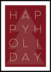 Graphic text illustration in beige with Christmas tree on red background-0