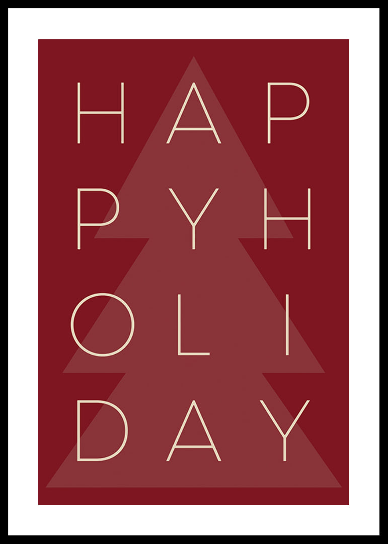 Graphic text illustration in beige with Christmas tree on red background-12
