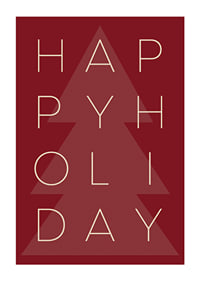 Graphic text illustration in beige with Christmas tree on red background-1