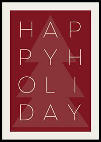 Graphic text illustration in beige with Christmas tree on red background-2