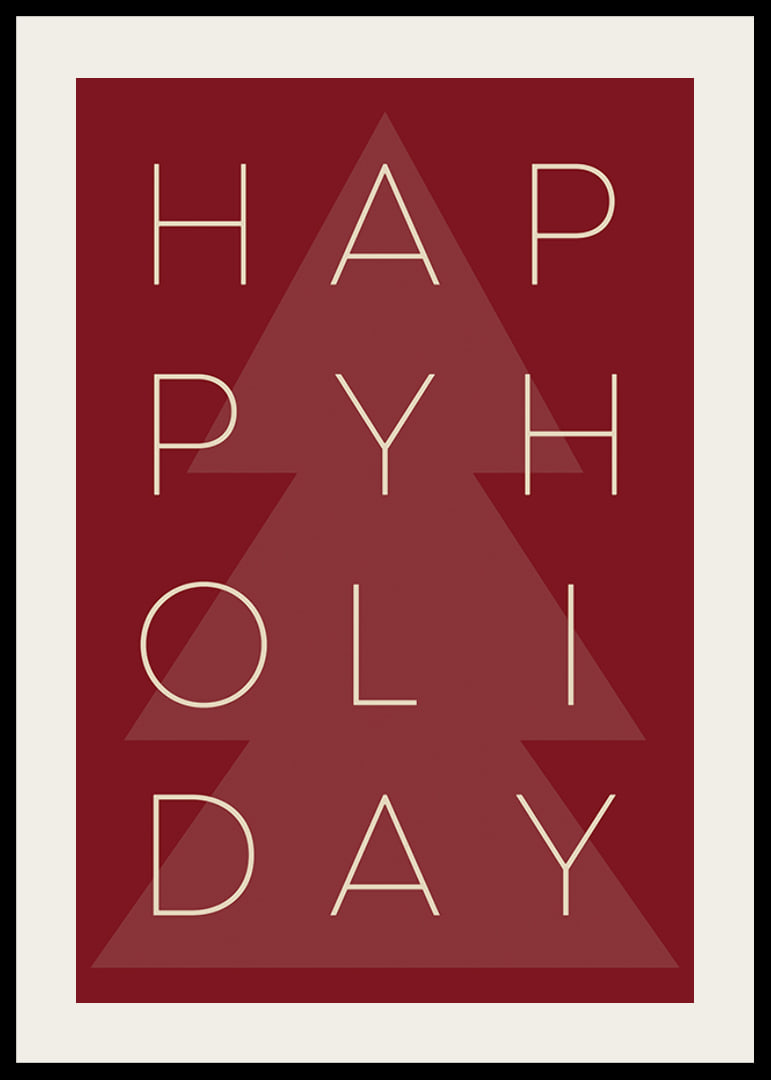 Graphic text illustration in beige with Christmas tree on red background-12
