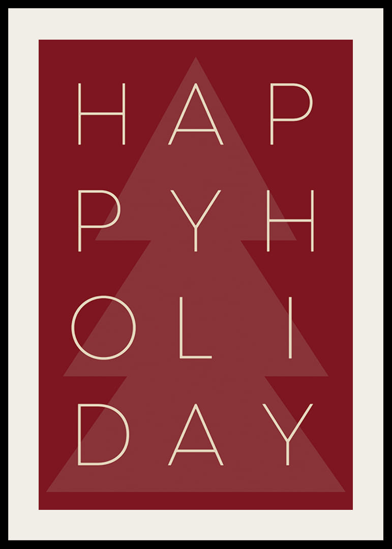 Grafisk tekstillustrasjon i beige med juletre på rød bakgrunn-12