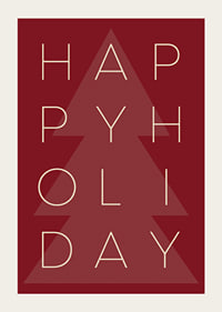 Graphic text illustration in beige with Christmas tree on red background-3