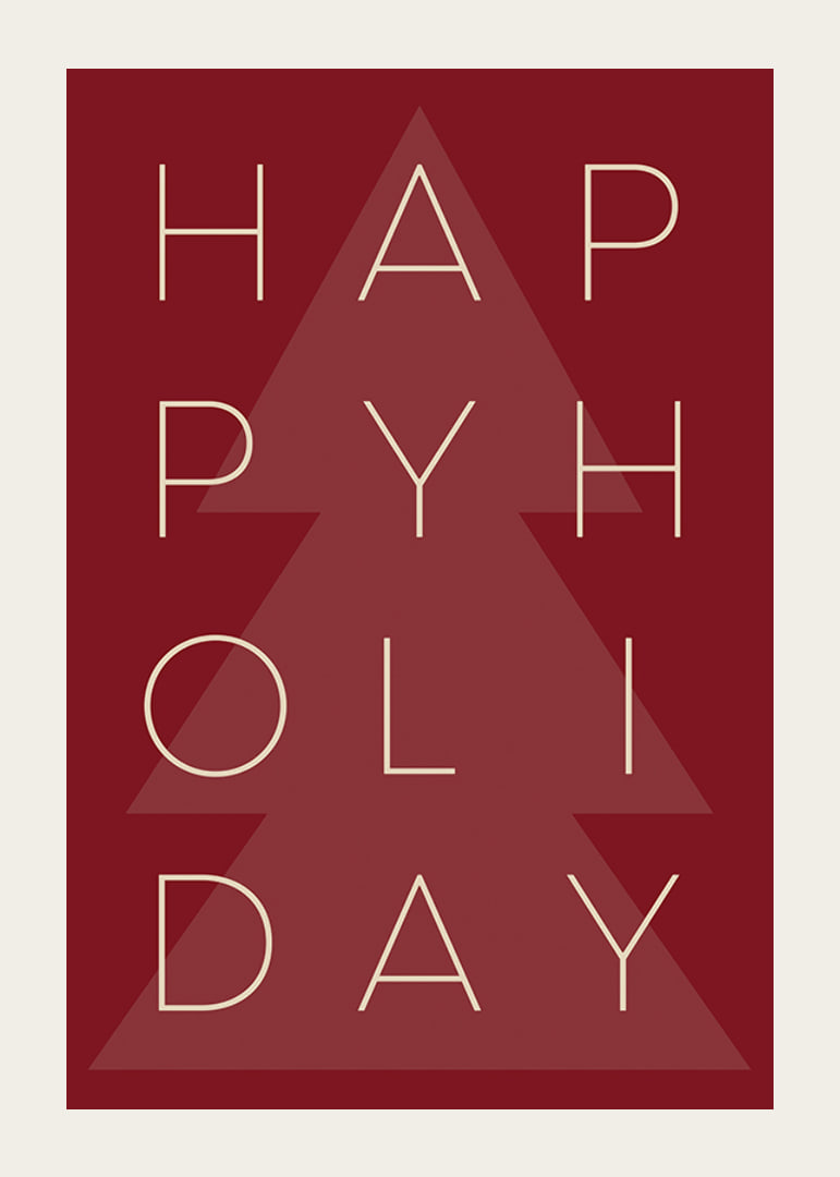 Graphic text illustration in beige with Christmas tree on red background-12