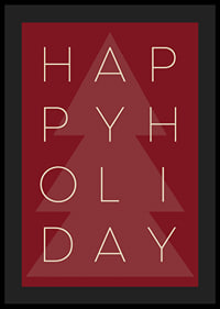 Graphic text illustration in beige with Christmas tree on red background-4