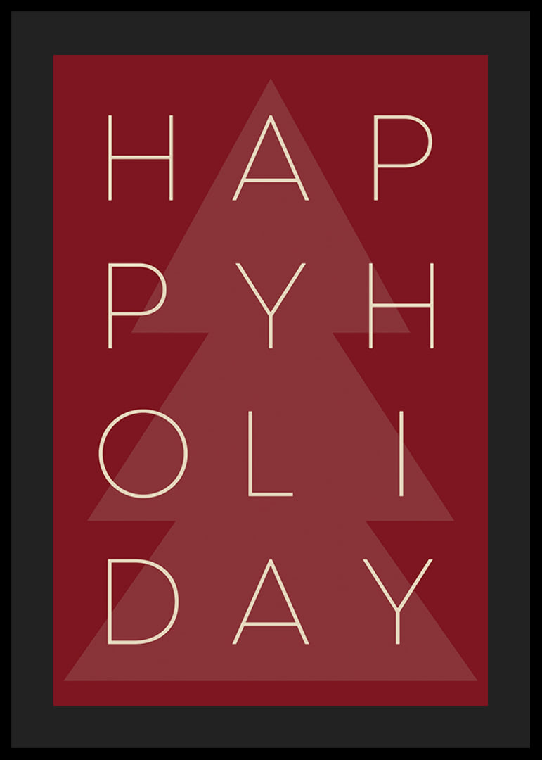 Graphic text illustration in beige with Christmas tree on red background-12