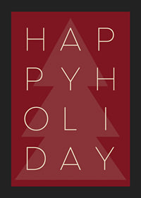 Graphic text illustration in beige with Christmas tree on red background-5