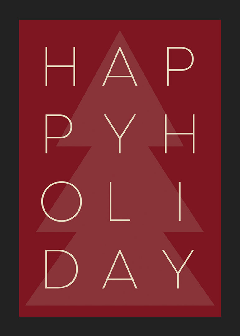 Graphic text illustration in beige with Christmas tree on red background-12