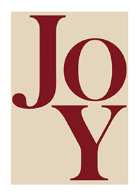 Stora röda bokstäver som formar ordet Joy på beige bakgrund-1