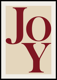 Stora röda bokstäver som formar ordet Joy på beige bakgrund-2