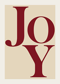 Stora röda bokstäver som formar ordet Joy på beige bakgrund-3