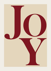 Stora röda bokstäver som formar ordet Joy på beige bakgrund-3