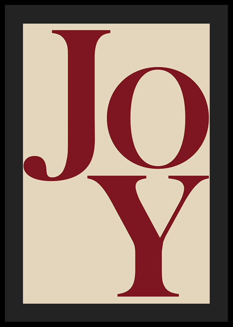 Stora röda bokstäver som formar ordet Joy på beige bakgrund-12