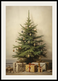 Watercolor of Christmas tree with vintage baubles and wrapped packages-2