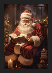 Babbo Natale illustrato che legge un libro vicino all'albero di Natale e alle candele-5
