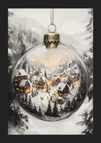 Globo di neve illustrato con villaggio invernale e case illuminate nella foresta-5