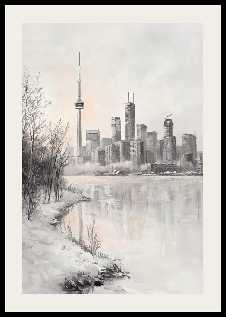 Painted winter view of Toronto skyline with CN Tower-12
