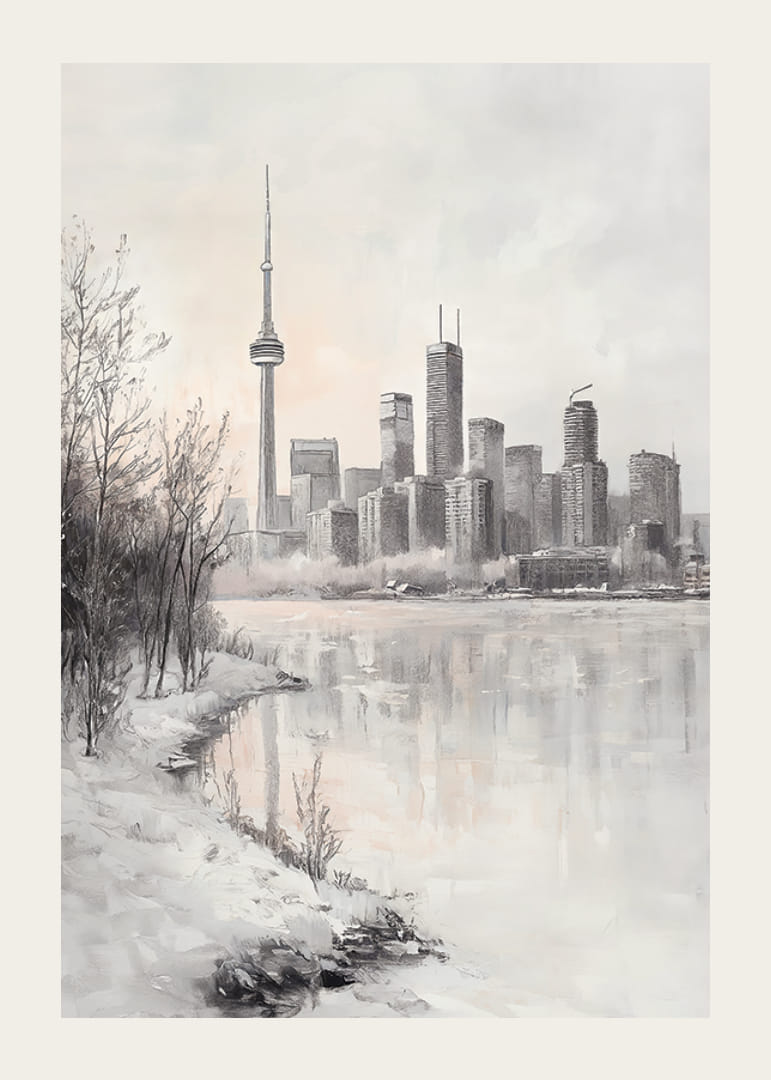 Vedere pictată de iarnă a orizontului din Toronto cu Turnul CN-12