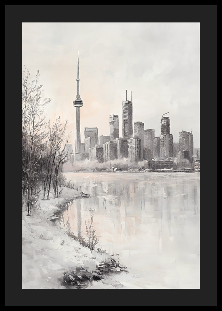 Painted winter view of Toronto skyline with CN Tower-12