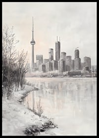 Painted winter view of Toronto skyline with CN Tower-6