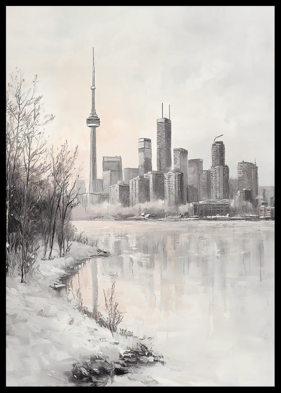 Painted winter view of Toronto skyline with CN Tower-12