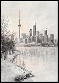 Affiche avec une peinture hivernale de la ligne d'horizon de Toronto -2
