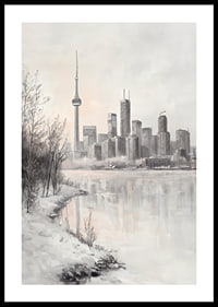 Painted winter view of Toronto skyline with CN Tower-0