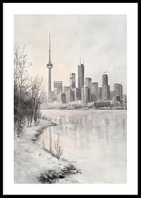 Affiche avec une peinture hivernale de la ligne d'horizon de Toronto -0