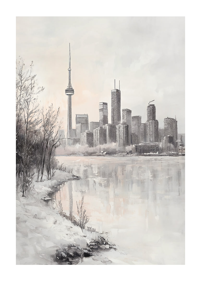 Painted winter view of Toronto skyline with CN Tower-12