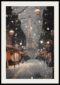 Poster with the Eiffel Tower in winter lighting on a snowy Parisian street-2