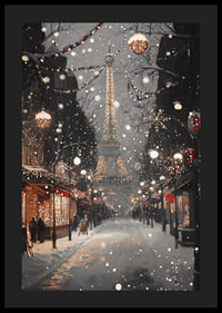 Poster with the Eiffel Tower in winter lighting on a snowy Parisian street-4