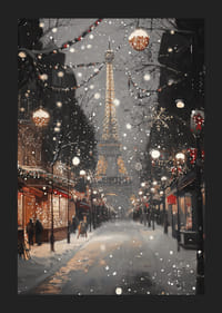 Poster with the Eiffel Tower in winter lighting on a snowy Parisian street-5