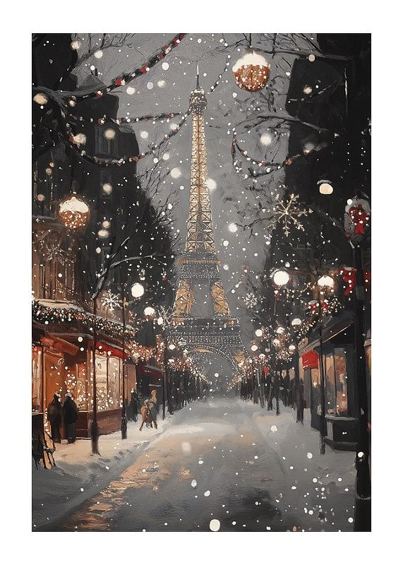 Plagát Eiffel Tower in Holiday Lights
