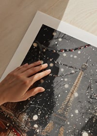 Poster with the Eiffel Tower in winter lighting on a snowy Parisian street-9