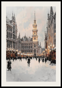 Bytorget om vinteren med snødekte bygninger og tårn-2