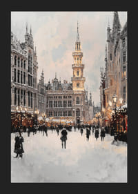 Bytorget om vinteren med snødekte bygninger og tårn-5