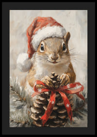 Ardilla ilustrada con gorro de Papá Noel y piña con lazo rojo-4