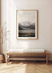 Plakat med et maleri af en dal under et mægtigt bjerglandskab-4