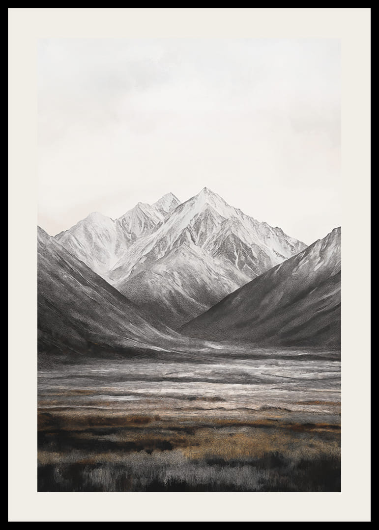 Illustrierte Berglandschaft in Grau- und Brauntönen-12