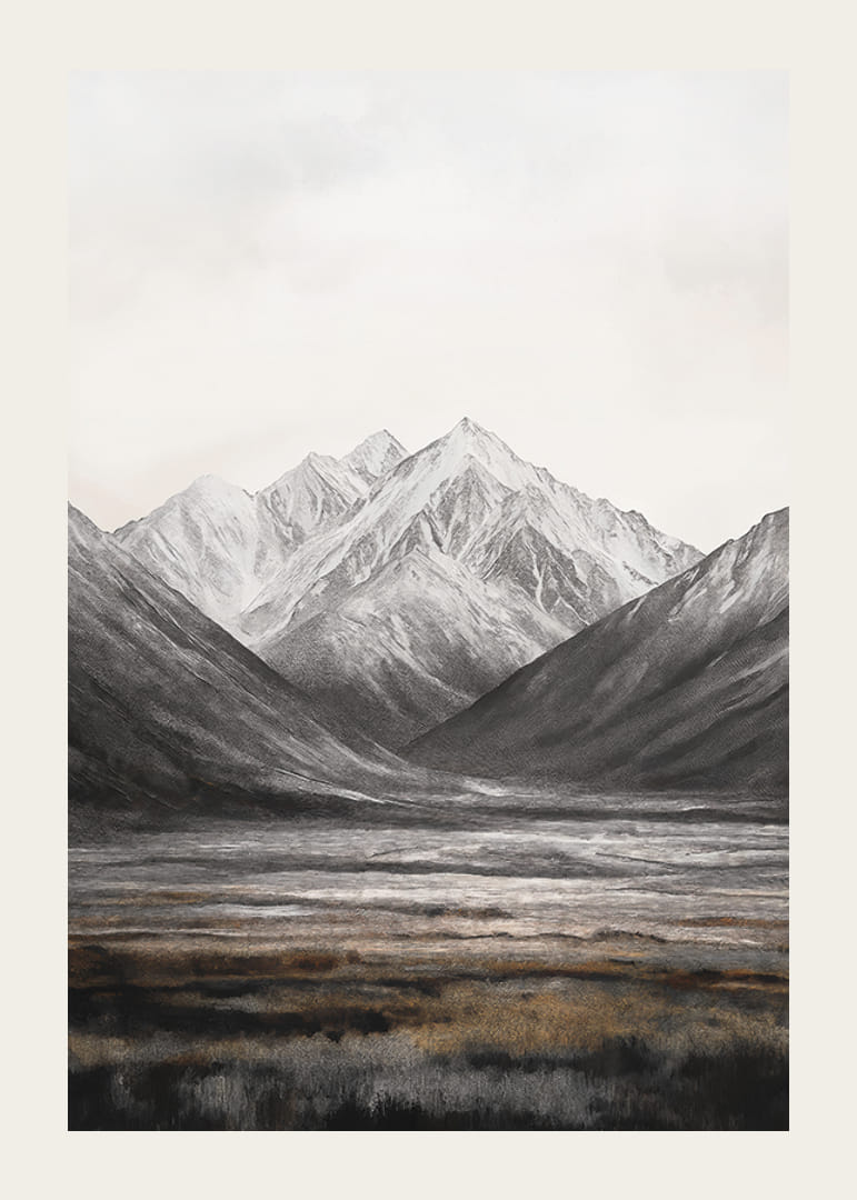 Illustrierte Berglandschaft in Grau- und Brauntönen-12