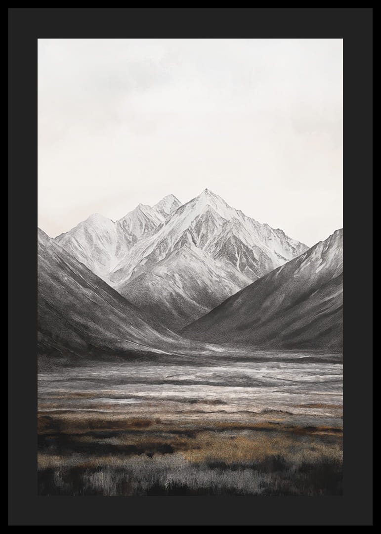 Illustrierte Berglandschaft in Grau- und Brauntönen-12