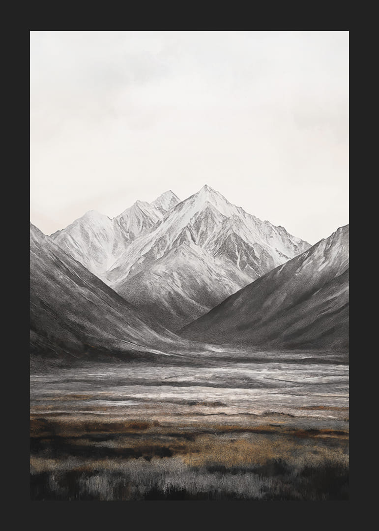 Illustrierte Berglandschaft in Grau- und Brauntönen-12